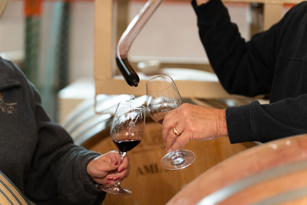 winemakers testing wine