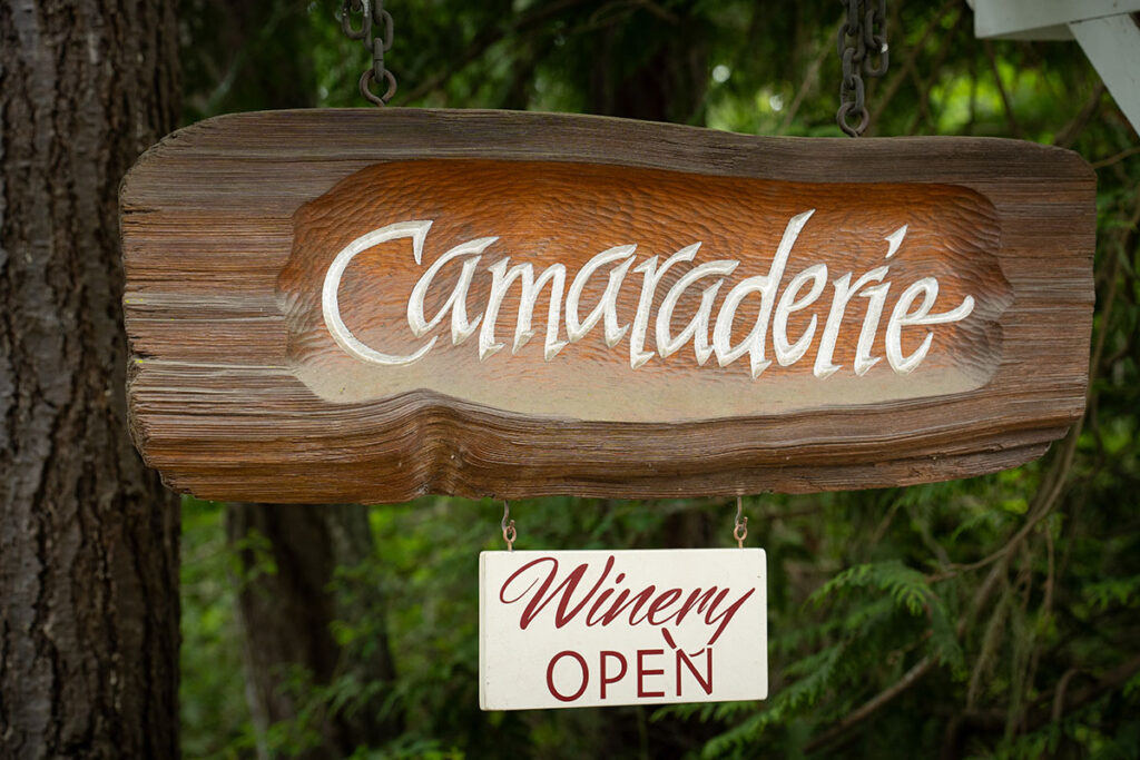 Camaraderie Winery Open sign