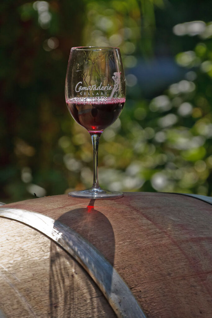 wine on barrel outside